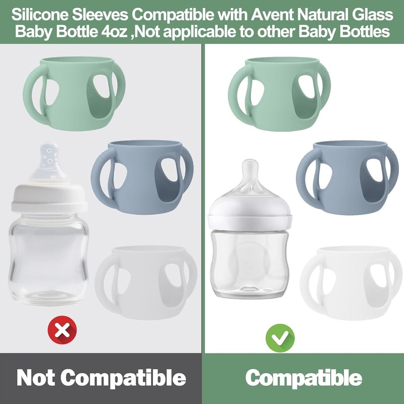 BUSOHA 3 Pack Silicone Sleeves for Avent Baby Bottles - Anti Breakage Baby Bottle Holder with Handle for Avent Natural Glass Baby Bottles,Compatible with Avent Baby Bottle,4 oz - Image 3
